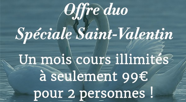 yoga saint-valentin, offre spéciale cours yoga illimité à 99€/mois pour deux personnes